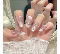 10 Pieces Handmade Press-On Nails Lattice Pearl French Cat Eye Aurora Fishtail Full Cover Nail Stickers for Women and Girls Removable Nails(495XS)