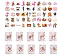 10 Pieces Horse Pattern Paper Bags and 1 Pack Denim Stickers, Gift Bags, Horse Themed Paper Bags, Vintage Paper Bags, Gift Wrapping Accessories
