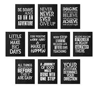 10 Pieces Inspirational Posters Motivational Quote Posters Positive Affirmation Art Posters with 80 Glue Point Dots for Classroom Living Room Office Decorations (Black White, 8 x 10 Inch)