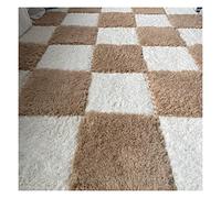 10 Pieces Interlocking Carpet Tiles, Soft Shaggy Plush Foam Mats, Fluffy Area Rugs, Anti-slip Carpet, Play Mat For Home Living Room Bedroom(Color:Apricot+White)