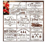 10 Pieces Large Christmas Stencils for Painting on Wood, Reusable Merry Christmas Stencil Candy Cane Christmas Tree Farm Template Holiday Stencils for Wood Sign DIY Crafts (10Pieces large christmas-1)