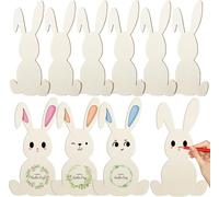 10 Pieces Large Easter Bunny Wooden Cutouts, 8.8x5.3 Inch Unfinished Wood Rabbit Slices for Crafts, DIY Spring Painting Ornaments, Blank Easter Crafts for Home Party Decorations