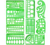 10 Pieces Measuring Plastic Templates Circle Template Geometric Drawing Templates Building Jewelry Design Formwork Rulers Clear Green Sets for Office and School.