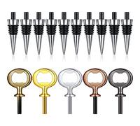 10 Pieces Metal Wine Stopper and 5 Pieces Blank Stainless Steel Bottle Opener Chrome Bottle Stopper Bottle Opener Inserts Set Hardware for Christmas Wine Party Wood Turning DIY Handmade Project Craft