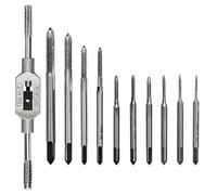 10 Pieces Mini Machine Hand Drill Tap Set, M1 M1.2 M1.4 M1.6 M1.7 M1.8 M2 M2.5 M3 M3.5 Straight Fluted Hand Screw Thread Wire Tapping Tool Kit HSS Mini Metric Plug Tap with Adjustable Wrench