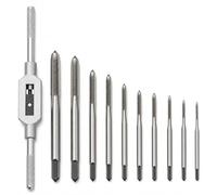 10 Pieces Mini Machine Hand Drill Tap Set, Machine Hand Tap Set with Adjustable, Wrench M1 M1.2 M1.4 M1.6 M1.7 M1.8 M2 M2.5 M3 M3.5, Small Hand Screw Thread Taps, HSS Mini Metric Plug Tap