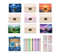 10 Pieces Mini Wooden Treasure Chests DIY Small Wooden Boxes with Lids | Treasure Chest 9x5x5cm with Diamond Stickers and Watercolor Brushes, Small Wooden Treasure Box for Painting Crafts Birthdays