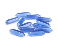 10 Pieces Natural Crystal Pillar Double-Pointed Cat's Eye 32x8mm/1.26x0.31in Rough Stone Polished Hexagonal Prism Pendant(Blu)