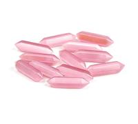 10 Pieces Natural Crystal Pillar Double-Pointed Cat's Eye 32x8mm/1.26x0.31in Rough Stone Polished Hexagonal Prism Pendant(Rose)