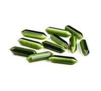 10 Pieces Natural Crystal Pillar Double-Pointed Cat's Eye 32x8mm/1.26x0.31in Rough Stone Polished Hexagonal Prism Pendant(Olive Green)