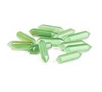 10 Pieces Natural Crystal Pillar Double-Pointed Cat's Eye 32x8mm/1.26x0.31in Rough Stone Polished Hexagonal Prism Pendant(Grn)