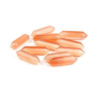 10 Pieces Natural Crystal Pillar Double-Pointed Cat's Eye 32x8mm/1.26x0.31in Rough Stone Polished Hexagonal Prism Pendant(Orange)