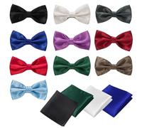 10 Pieces Of Multi-Color Bow Ties, 4 Pieces Of Pocket Squares, Men'S Business Bow Ties, Plain Bow Ties, Adjustable Bow Ties, Pre-Tied Bow Ties, Suitable For Formal Occasions