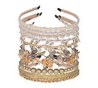 10 pieces of pearl headbands, rhinestones, gold metal headbands, white headbands decorated with metal butterfly chains, bride's hair bands