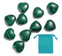 10 Pieces of Pocket Love Stones, 1 Piece of Storage Bag, Ladies Gift Gems, Striped Malachite, Heart-Shaped Gemstone Ornaments
