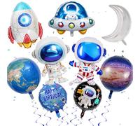 10 Pieces Outer Space Balloon - Space Themed Party Decorations Large Inflatable Astronaut Spaceship Planet Moon and 4D Earth Foil Balloons, Birthday Party Supplies for Boys Girls Kids