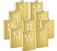 10 Pieces Personalised Hip Flasks for Groomsmen Gifts, 8oz Engraved Alcohol Flasks for Wedding, Customised Whisky Hip Flask for Bachelor Stag Party, Father of The Bride Gifts (Gold)