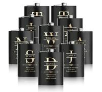 10 Pieces Personalised Hip Flasks for Groomsmen Gifts, 8oz Engraved Alcohol Flasks for Wedding, Customised Whisky Hip Flask for Bachelor Stag Party, Father of The Bride Gifts (Black)
