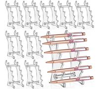 10 Pieces Plastic Pen Holder 6 Slots Pen Display Stand Eyebrow Pen Stand Make up Brush Holder Horizontal Pen Display Brush Rack Organizer for Home School and Office Use (Clear)