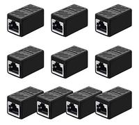 10 Pieces RJ45 Coupler, Ethernet Extension Adapter Network Connector for Cat7/Cat6/Cat5e/Cat5 Ethernet Network Cable Coupler Female to Female (Black)