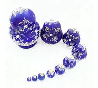 10 Pieces Russian Nesting Dolls, Traditional Blue and White Porcelain Style Wooden Matryoshkas Stacking Doll Set, Large Belly Hand-Painted Wishing Doll for Home Decor, UniqueCollector Gift