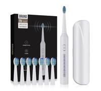 10 Pieces Set Sonic Electric Toothbrush, 5 Modes Waterproof Sonic Cleaning, 8 Soft Brush Heads Portable Case for Couples and Kids Traveling, Camping, Cycling, Hiking (White)