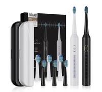 10 Pieces Set Sonic Electric Toothbrush, 5 Modes Waterproof Sonic Cleaning, 8 Soft Brush Heads Portable Case for Couples and Kids Traveling, Camping, Cycling, Hiking (Couple Pack (Black+White))