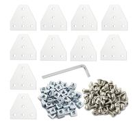 10 Pieces Silver T-Shaped Corner Bracket Connecting Plate with 50pcs M5 T Nuts + 50pcs M5 Screws + 1 Piece Wrench for Standard Aluminum Extrusion Profile with 6mm Slot 2020