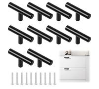 10 Pieces Single Hole T Bars Handles, 50mm T Bar Pulls with Screws, Black Stainless Steel T Bar Knobs, Single Hole Kitchen Door Handles for Drawers, Cupboard, Doors, Wardrobes, Furniture, Hardware