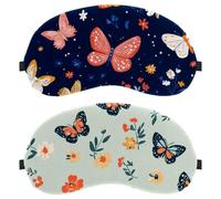10 Pieces Sleep Mask Colorful Butterfly and Flower Green Background, Eye Mask for Men Women, No Pressure Night Eye Cover, Breathable Sleeping Eye Mask, Light Blocking