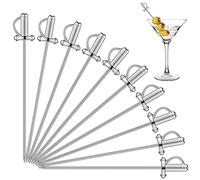 10 Pieces Stainless Steel Cocktail Picks Toothpicks 4.3 Inch Sword Metal Martini Drink Pick Sticks Appetizer Resuable Skewers Food Fruit Cocktail Toothpicks for Birthday Wedding Beach (Silver)