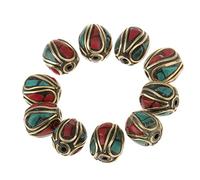 10 Pieces Tibetan Nepalese Handmade Beads Artisan Turquoise Coral Nepalese Beads, Type 2