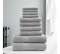 10 Pieces Towel Bale Sets 100% Pure Egyptian Cotton Premium Hotel Quality Towels Bale Set 500 GSM Super Soft Extra Absorbent 4 Face 4 Hand 2 Bath Towels Sets Bathroom Accessories (Silver)