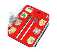 10 Pieces Wall Maria Rose Sina Gold Badge Dual Weapon Sword Blade Pendant Charm Necklace Eren's Key Keychain Cosplay Accessory Jewelry Set in a Collection Box