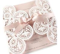 10 pieces White Lace Rose Gold Bowknot Wedding Invitation Card Floral Pink Engagement Quinceanera Invitations For Wedding Engagement Anniversary