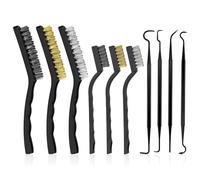 10 Pieces Wire Brush Set & Pick Kit, Metal Rust Remover Brushes Nylon Brass Steel Brush and Ploymer Metal Picks for Cleaning Welding Slag and Rust, 7/9 Inches