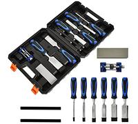10 Pieces Wood Chisels Set - Bevel Edge Wood Carving Chisel, Anti Slip Grip Metal Striking Cap Chisel & Chrome-Vanadium Steel Hammer End, for Wood Craft DIY Woodworking
