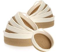 10 Pieces Woven Baskets Cotton Rope Basket Shelf Closet Organizer Bins Round Key Bowl for Entryway Table Shallow Montessori Baskets Key Tray for Home Decor Nursery Shelving Storage Organizing, 5 Sizes