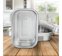 10 Pk Coppice Strong Aluminium Foil Oven Tray With Plastic Lid 20 X 13 X 4Cm. Freezer, Microwave & Oven Safe