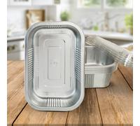 10 Pk Coppice Strong Aluminium Foil Oven Tray With Plastic Lid 20 X 13 X 6Cm. Freezer, Microwave & Oven Safe