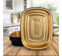 10 Pk Coppice Strong Gold & Black Aluminium Foil Trays For Baking, Bbq & Serving 26.5 X 20 X 4.5Cm. Freezer, Microwave & Oven Safe