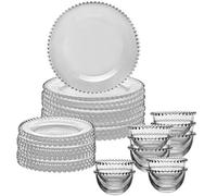 10 Place Setting Bella Perle Beaded Dinner Crockery Glass Plates Bowls