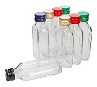 10 Pocket Flask Bottles 100ml with Colour Screw caps for Wine, Whisky or Spirits (Mix)