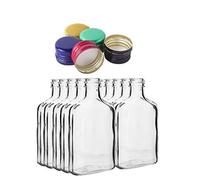 10 Pocket Flask Bottles 200ml with Green Screw caps for Wine, Whisky or Spirits