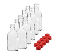 10 Pocket Flask Bottles 200ml with RED Screw caps for Wine, Whisky or Spirits