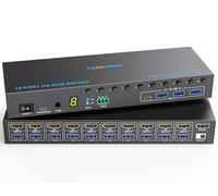 10 Port 8 Port HDMI KVM Switch 4K@60Hz EDID simulation, USB3.0 KVM Switch HDMI for 10 Computers Share 1 Monitor and 4 USB Devices, KVM Switches with Audio RS232 Wired Remote 12V Power and USB Cable