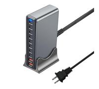 10-Port USB Charging Station, GaN Desktop Fast Charger for MacBook Pro, iPhone 16/15/14, iPad, Galaxy, Overcharge Protection, Portable & Compact for Home, Office, Travel (800W)