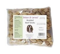 10 Premium Braided Beef Skin Sticks for Dogs by Britten and James