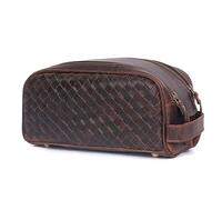 10" Premium Leather Toiletry Travel Pouch With Waterproof Lining | King-Size Handcrafted Vintage Dopp - Kit ~ Gift for Father's Day By Aaron Leather Goods (Wheat Brown)