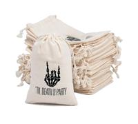 10 Premium Organic Muslin Drawstring Bags 4x6" - Wedding Party Favor Set for Bachelorette Hangover Kits & Holiday Gifting | Reusable Double-Layer Unbleached Cotton Pouches ('til death do us party)